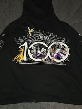 Disney Black Hoodie with Colorful 100th Anniversary Character Embroidery, 2X
